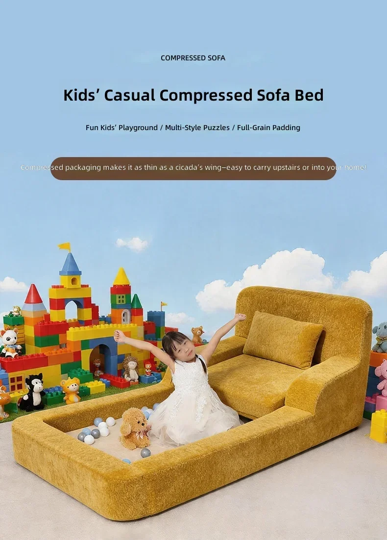 #Vacuum-Compressed Modular Kids Sofa,Frameless Expandable Sectional Compress Sofa,Space-Saving Foldable Living Room Seating