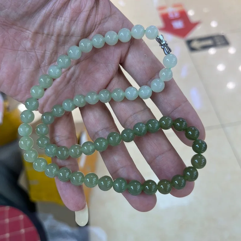 Natural Qinghai Material Round Bead Gradient Necklace, Great Accessory, Hetian Jade Bracelet