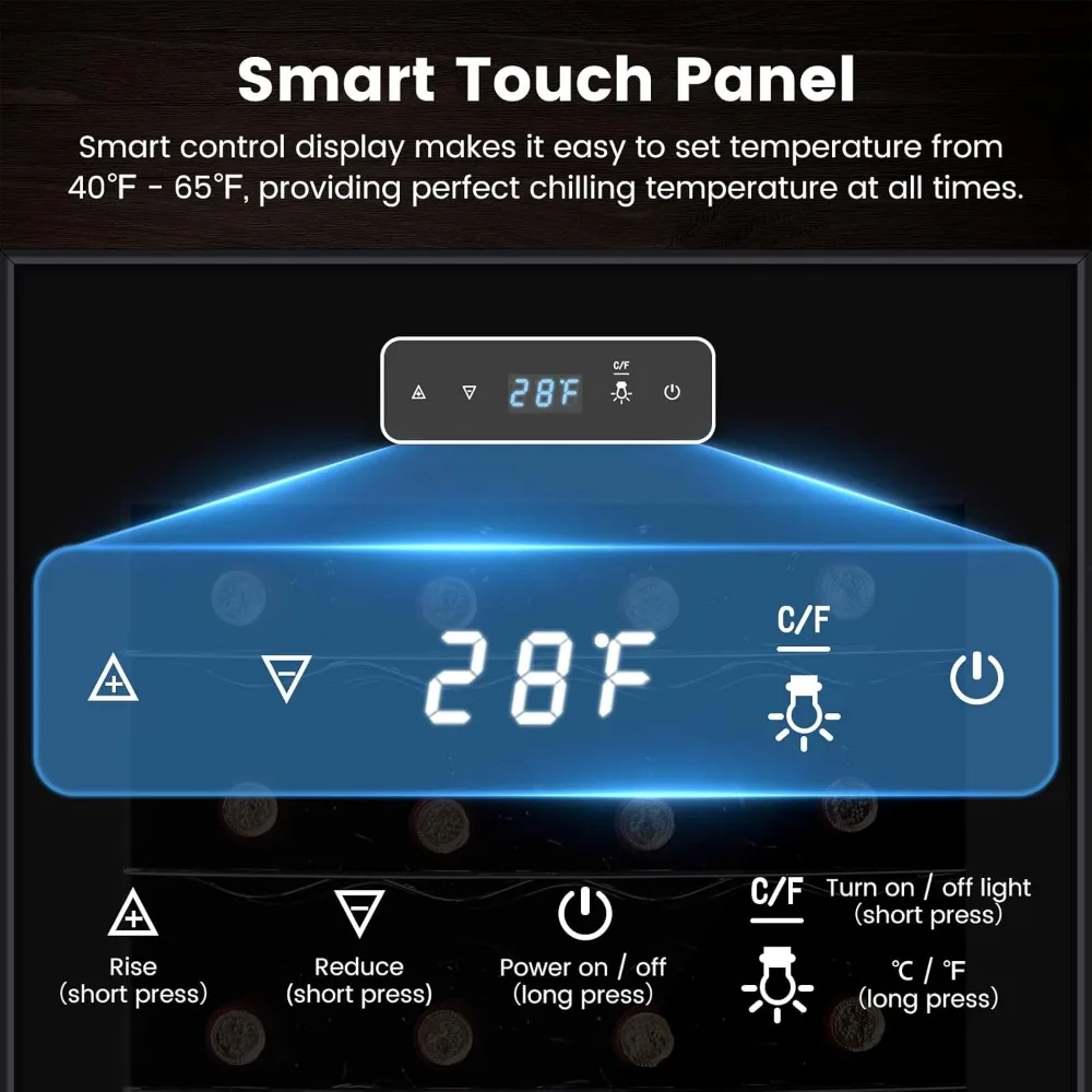 Double-Layer Tempered Glass Door Wine Cooler, Refrigerador Independente, Bancada, 24 Garrafas, 17"
