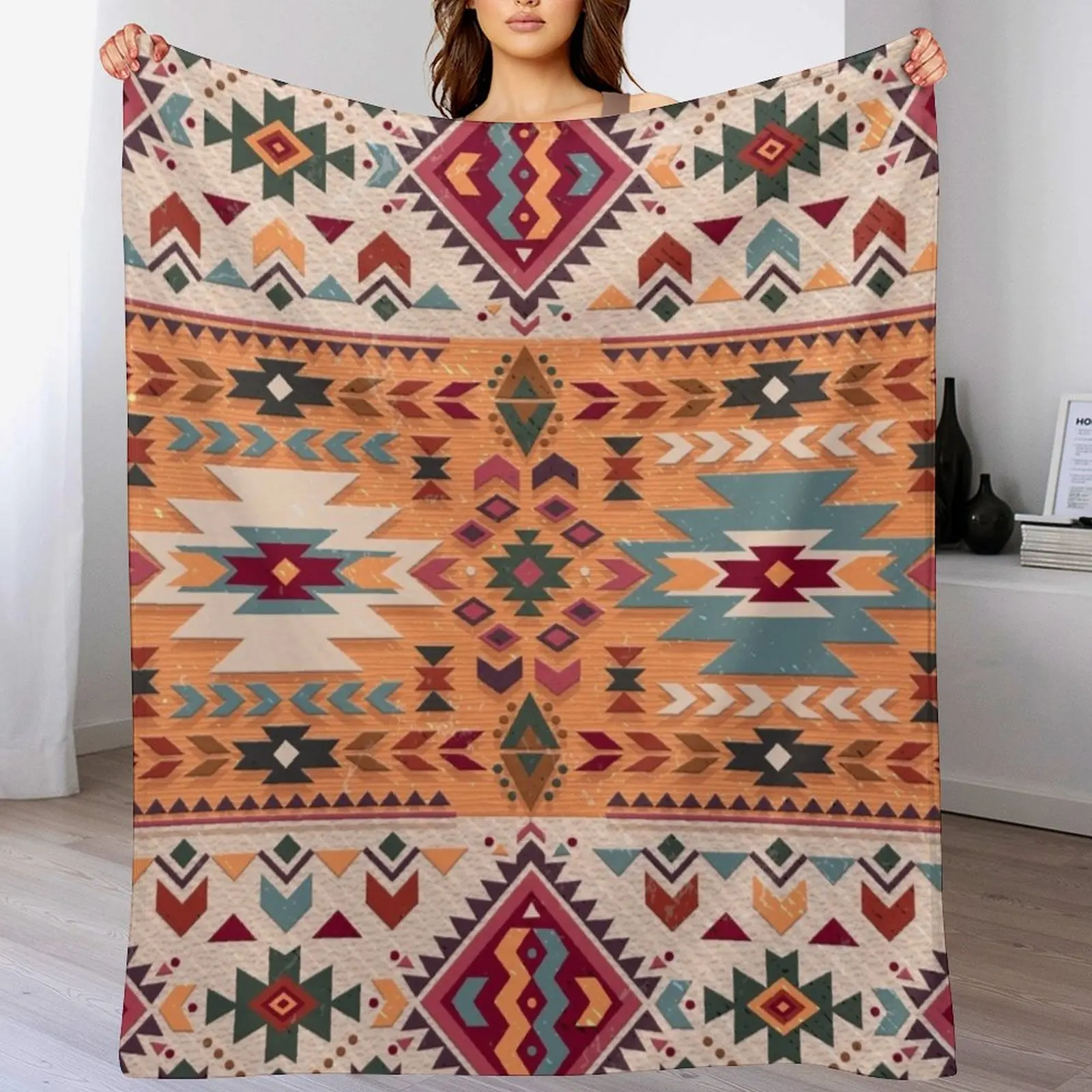 

Navajo Design Throw Blanket Plush Fuzzy Cozy Blanket for Couch Sofa