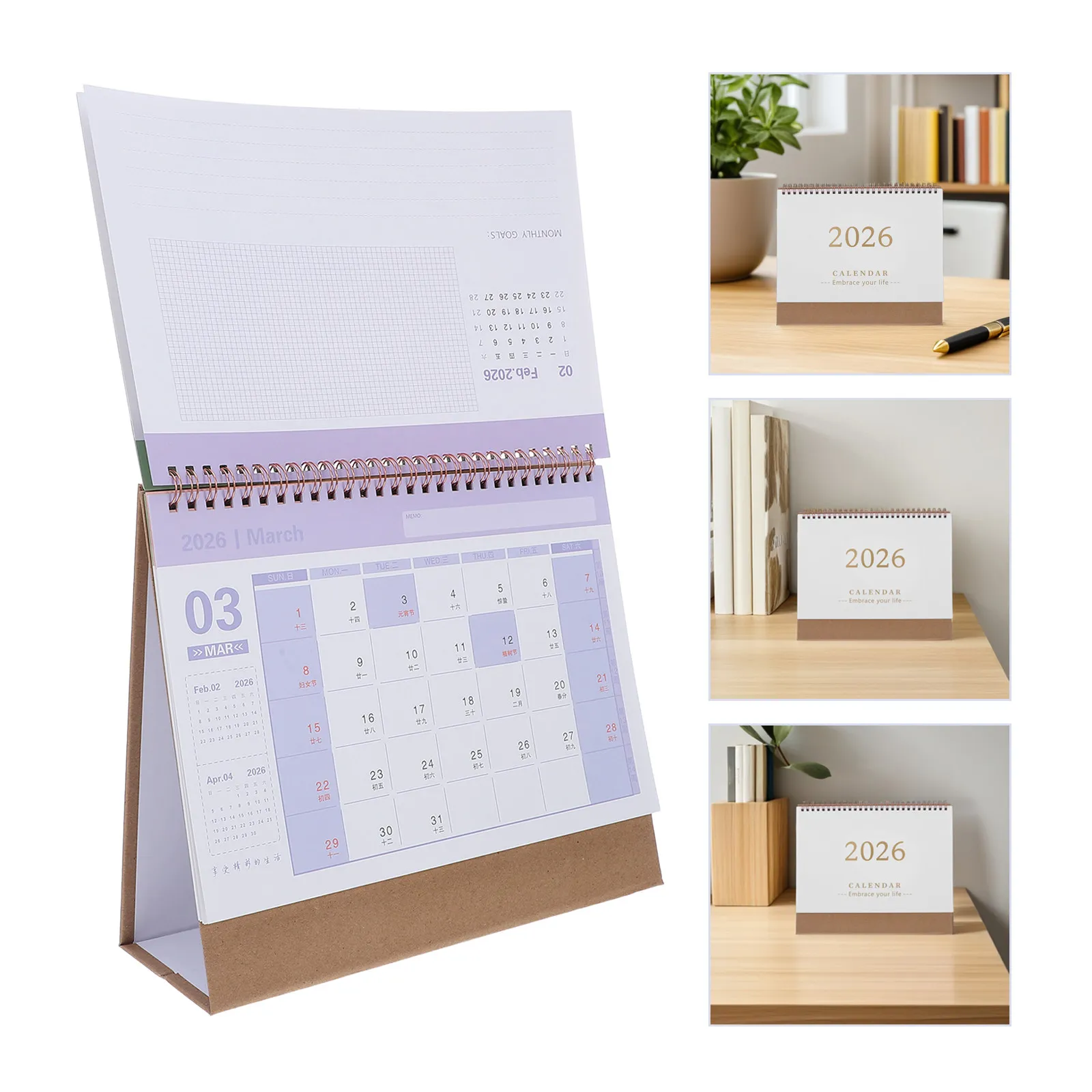 

2026 Standing Desk Calendar Flip Type Coil Binding Daily Planner Elegant Minimalist Design Thick Paper Time Management Tool