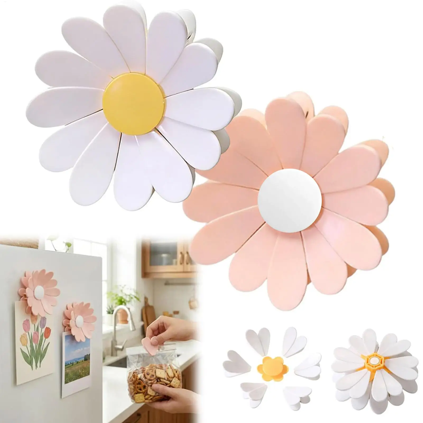 Decorative Fridge Magnets Cute Flower Aesthetic Reusable Bag Clips Snack Sealer Food Storage For Home Kitchen Gadgets