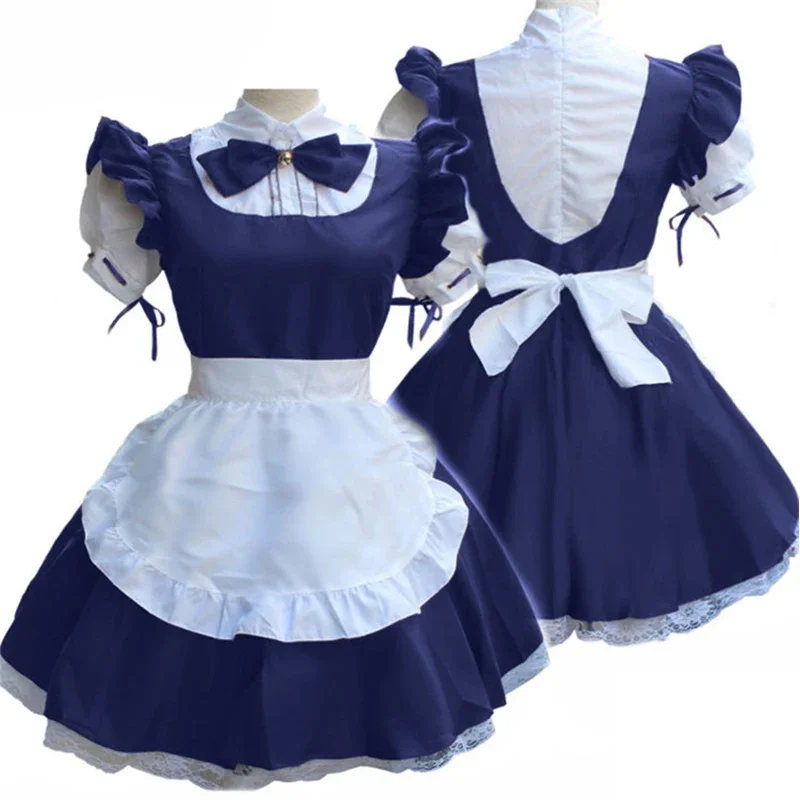 Anime Cosplay Costume For Adult Women Retro Bow Maid Dresses Short Sleeve Stitching Color Dress Plus Size S-4XL