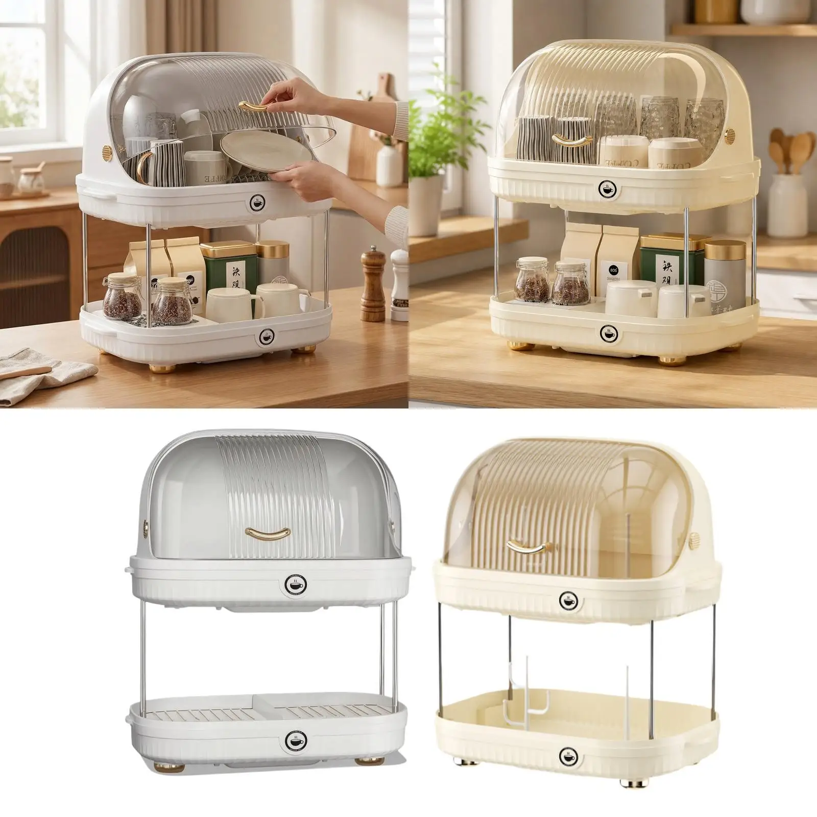 Kitchen Dish Drying Rack with Lid Compact 37x26.5x45 Cm Freestanding PP Dish Drainer for Bowls Plates Utensils Sink Organizer