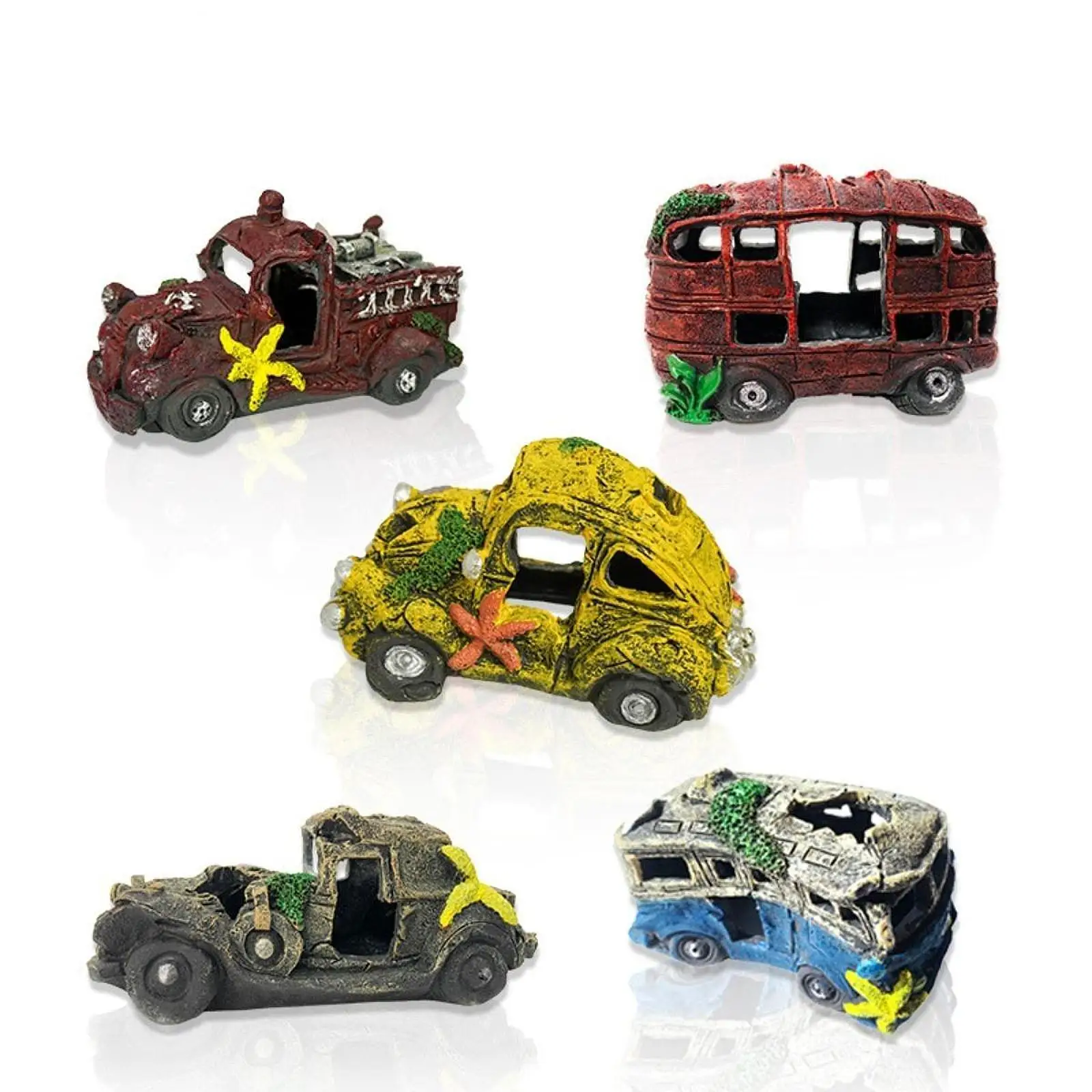 Resin Auto Wreck Aquarium Decoration Fish Tank Ornament Cave Hideout Habitat for Fish Salt and Fresh Water Spawning Landscape