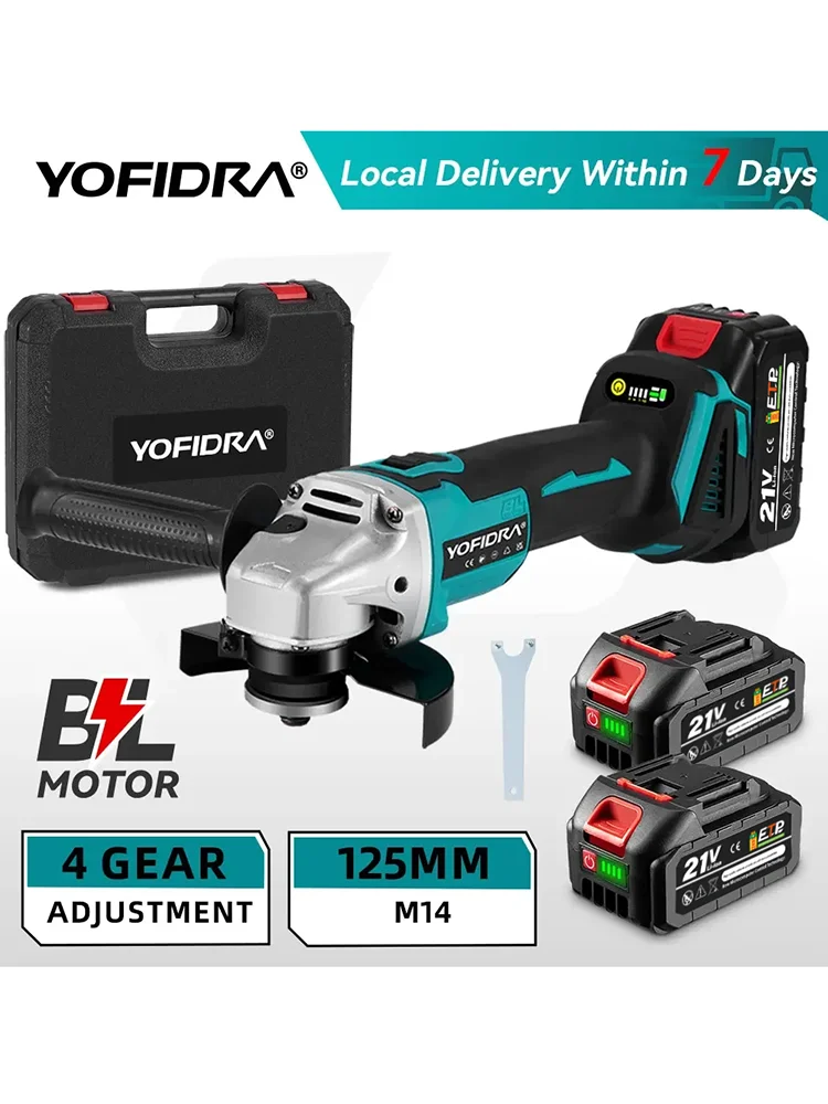 YOFIDRA 125mm 4 Versnellingen Borstelloze Elektrische Haakse Slijper Metaal Hout Slijpen Polijsten Snijden Power Tool Voor Makita Batterij pin - afbeelding 2