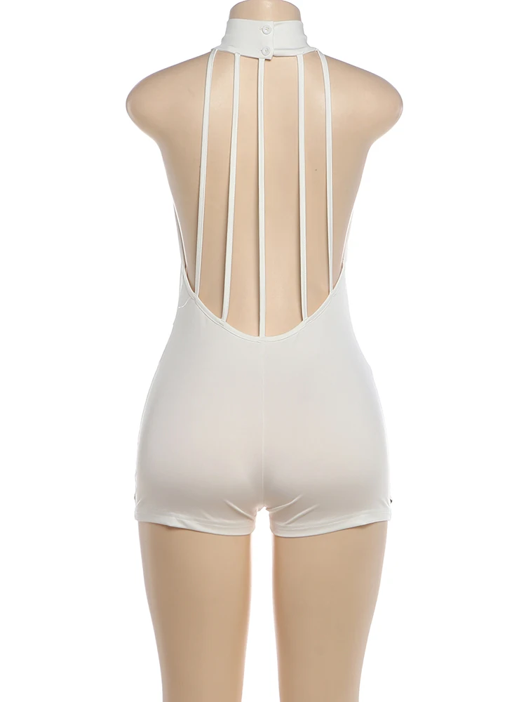 Weird Puss Hottie Hollow Romper Damen Trend Wilder Nieten-Patchwork Rückenfreier Neckholder Ärmelloser Trend Mitternachts-Street-Club-Playsuit – Detail 6