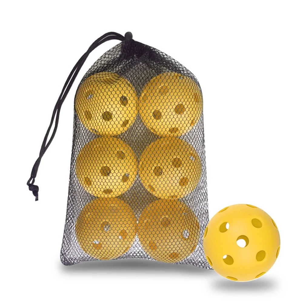 

6pcs Portable 26 Holes Pickleball Balls Balanced High Bounce Pickle Balls with Bag True Flight PVC Competition Ball Indoor