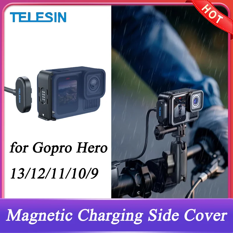 

TELESIN for Gopro Hero 13/12/11/10/9 Magnetic Charging Side Cover Power Cable Set for Not Afraid of Battery Depletion Anxiety