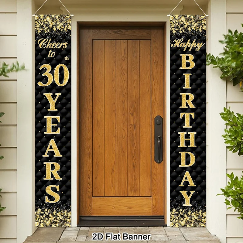 Türbanner zum 18./30./40./50./60. Geburtstag, 30x180cm, Schwarz-Gold, Polyester, Hängedekoration, „Cheers to Years“, Veranda-Schilder für Erwachsenen-Geburtstage – Detail 3