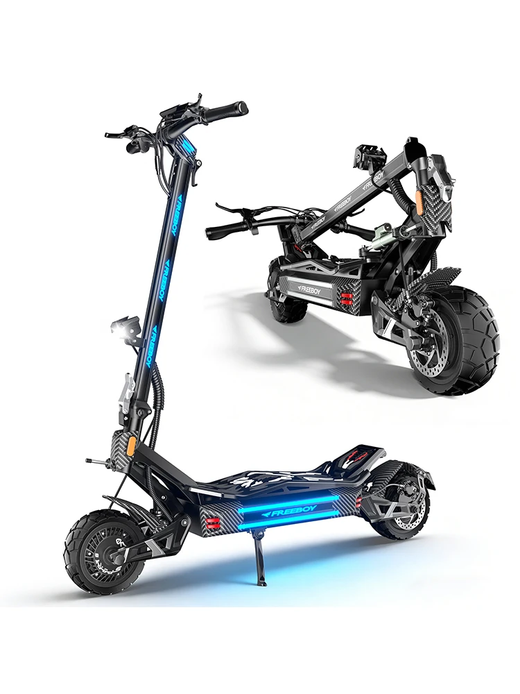 FREEBOY H16 E-Scooter, hohe Leistung, 3000 W, Doppelmotor, 60 V, 30 Ah Lithium-Akku, maximale Geschwindigkeit 75 km/h, hydraulische Bremse, 11-Zoll-Reifen, für den Einsatz im Gelände und im
