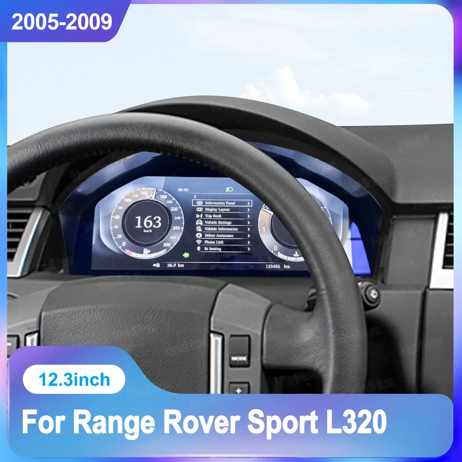 

Navihua New Design Car LCD Dashboard Digital Cluster Linux System Auto Speedometer Instrument for Range Rover Sport 2005-2009