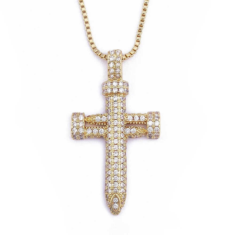 Nidin Top Quality Retro Classic Shiny Crystal Cross Necklace Women Fashion Cubic Zirconia Religious Jesus Jewelry Gift Wholesale