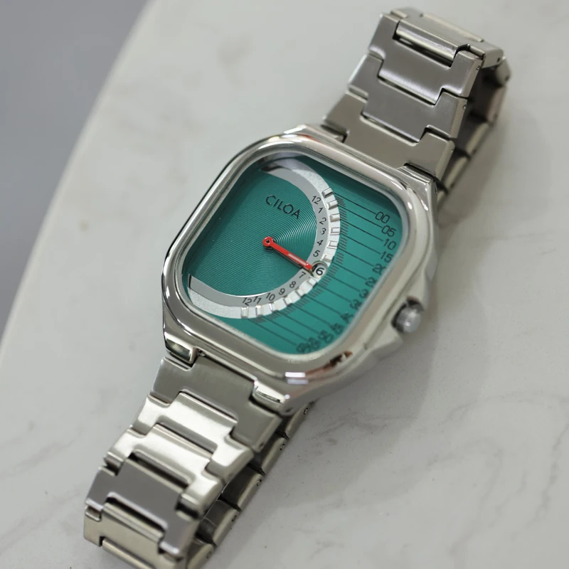 ساعة CILOA المربعة الرجعية للرجال هدية فاخرة خفيفة جديدة بحزام من الفولاذ المقاوم للصدأ ساعة كوارتز ذهبية مقاومة للماء ماركة أصلية #6