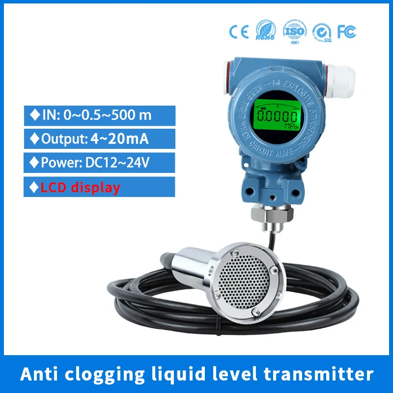 

Sewage Tank Anti Clogging Level Sensor Septic Tank Dirty Water Level Transmitter 4-20mA LCD Display Water Level Monitoring Meter