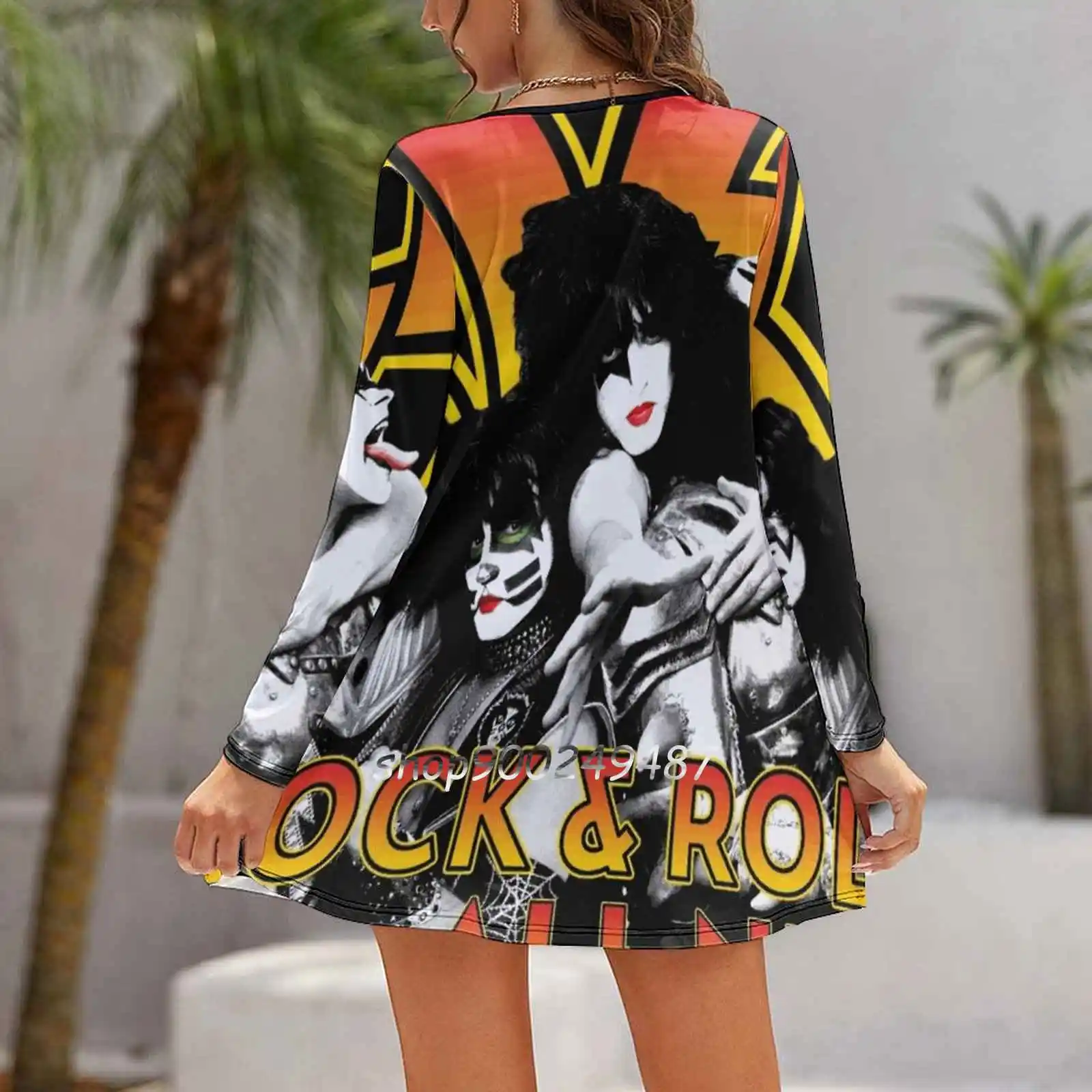 Kiss Rock Band Rock & Roll All Nite Spaceman Catman Starman Long Sleeve Sexy Dresses For Women 2022 Ladies Vintage Elegant