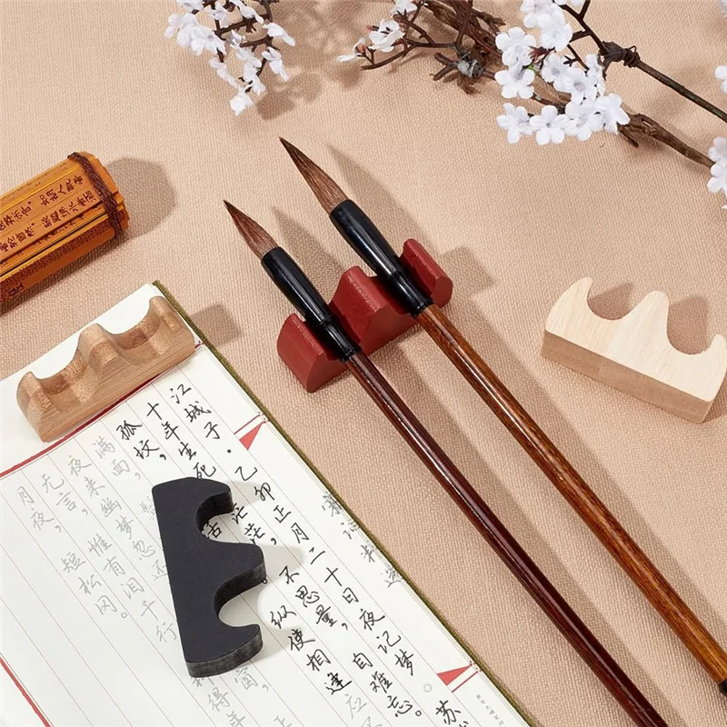 新 - 絵画ブラシレストスタンド筆ラック 4 色書道ブラシホルダー火の形の木製