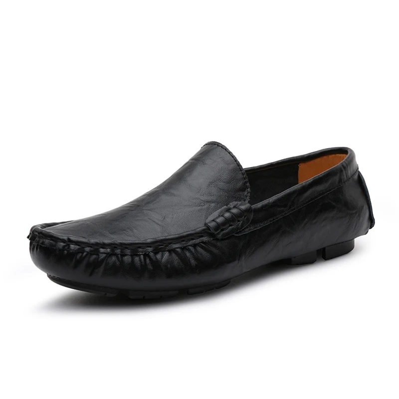 Duży rozmiar 48 49 50. Męskie skórzane buty Casual Slip On Męskie buty do jazdy samochodem Miękkie wygodne Czarny Niebieski Wiosna Lato