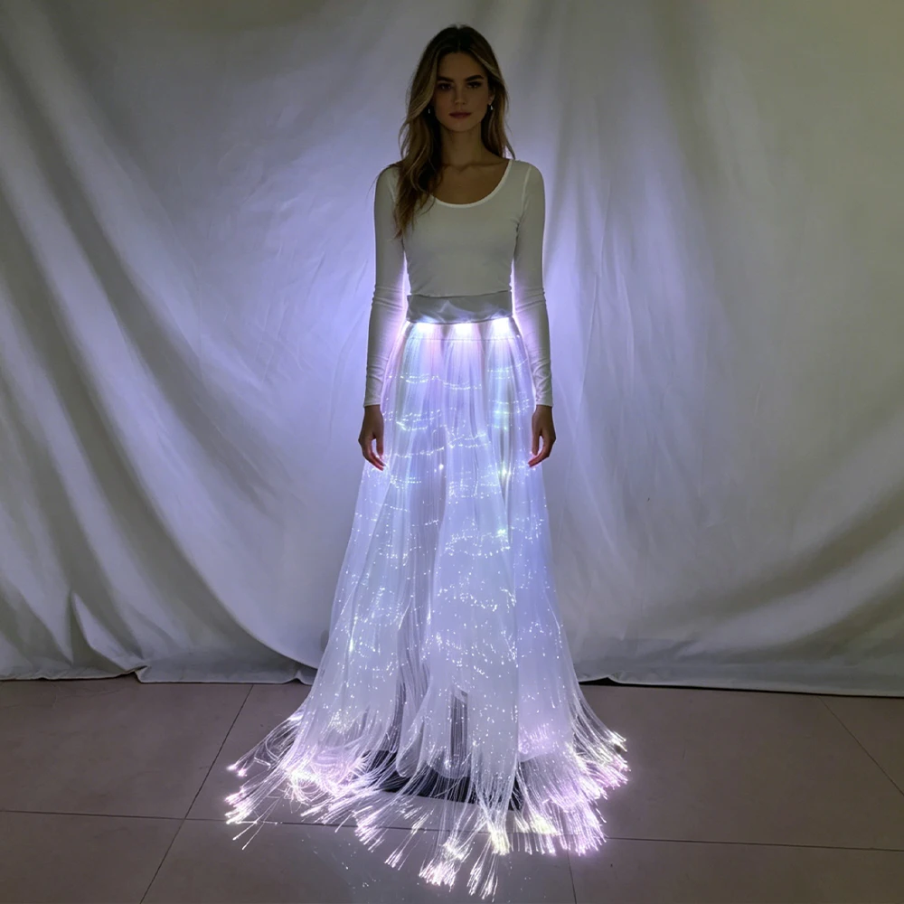 

Light Up White Tulle Maxi Skirt with Fiber Optic LED Perfect for Wedding Prom Festival and Stage Performance Costume