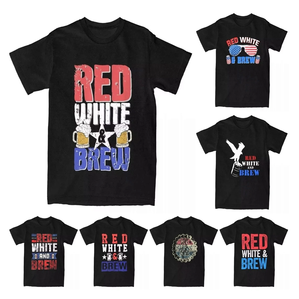 Awesome Red White And Brew 4th Of July Gift T-Shirt for Men Pure Cotton T Shirt Vintage USA Beer Novelty Tees Summer Tops