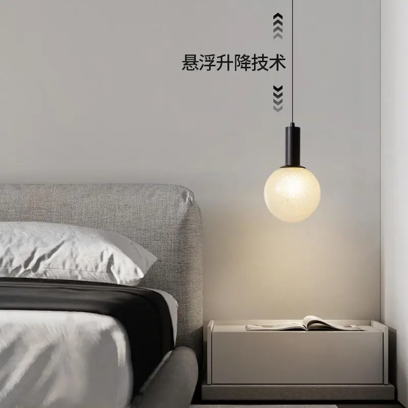 

Retractable Bedside Glass Chandelier Bedroom Long Line Single Head Decorative Lamp Background Entrance Hall Lift Chandelier G9