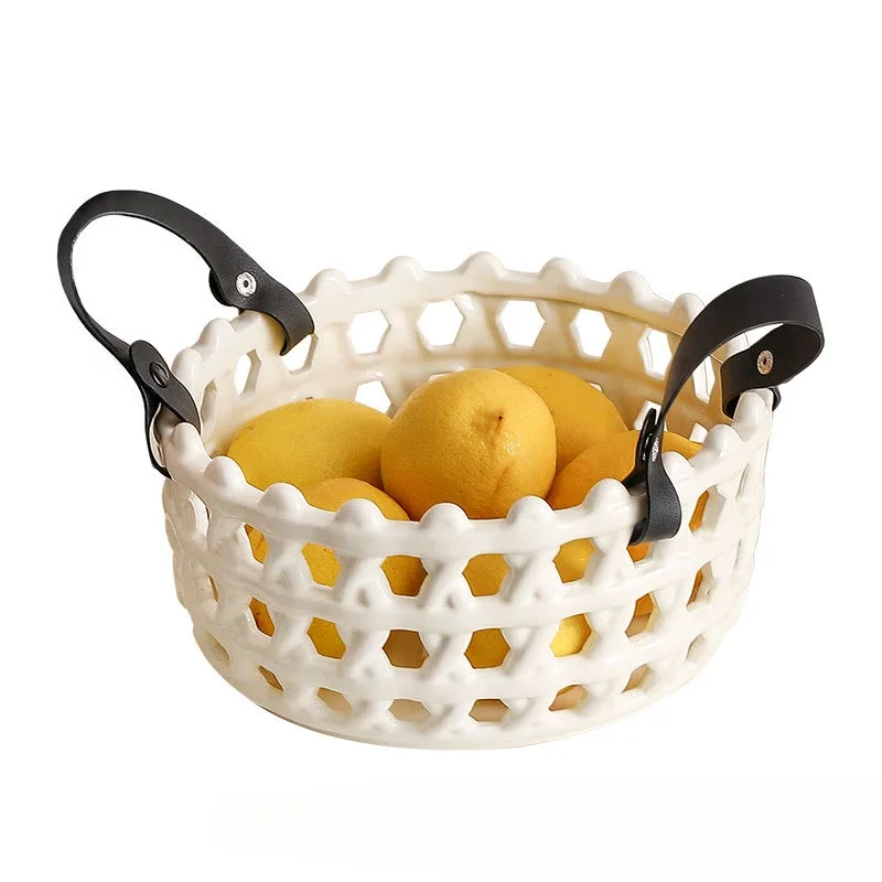 Ceramic Woven Fruit Basket Living Room Coffee Table Fruit Storage Basket Creative Light Luxury Candy Snack Placement Fruit Tray