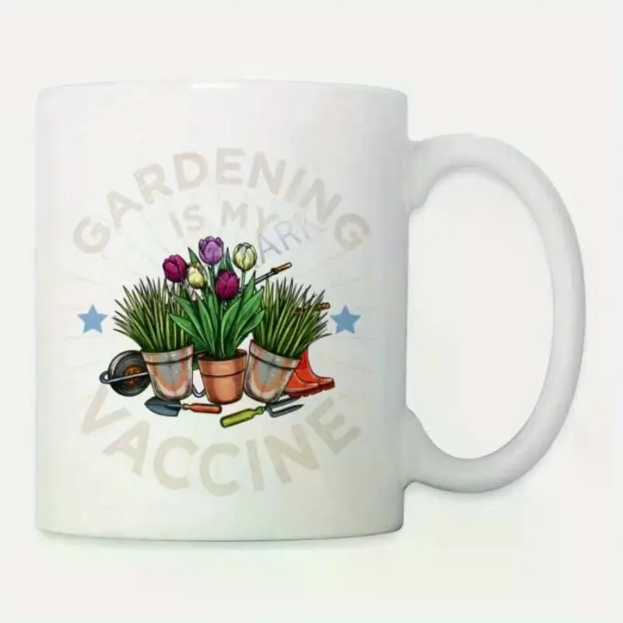 

11oz Ceramic Coffee Mug for Gardeners Gardening is My Favorite Vaccine Design with Colorful Flowers Tools