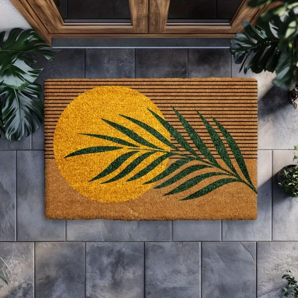 Tropical Palm Leaf Sunflower Doormat Non Slip Washable Entrance Welcome Mat Indoor Outdoor Porch Patio Home Decor 1PC