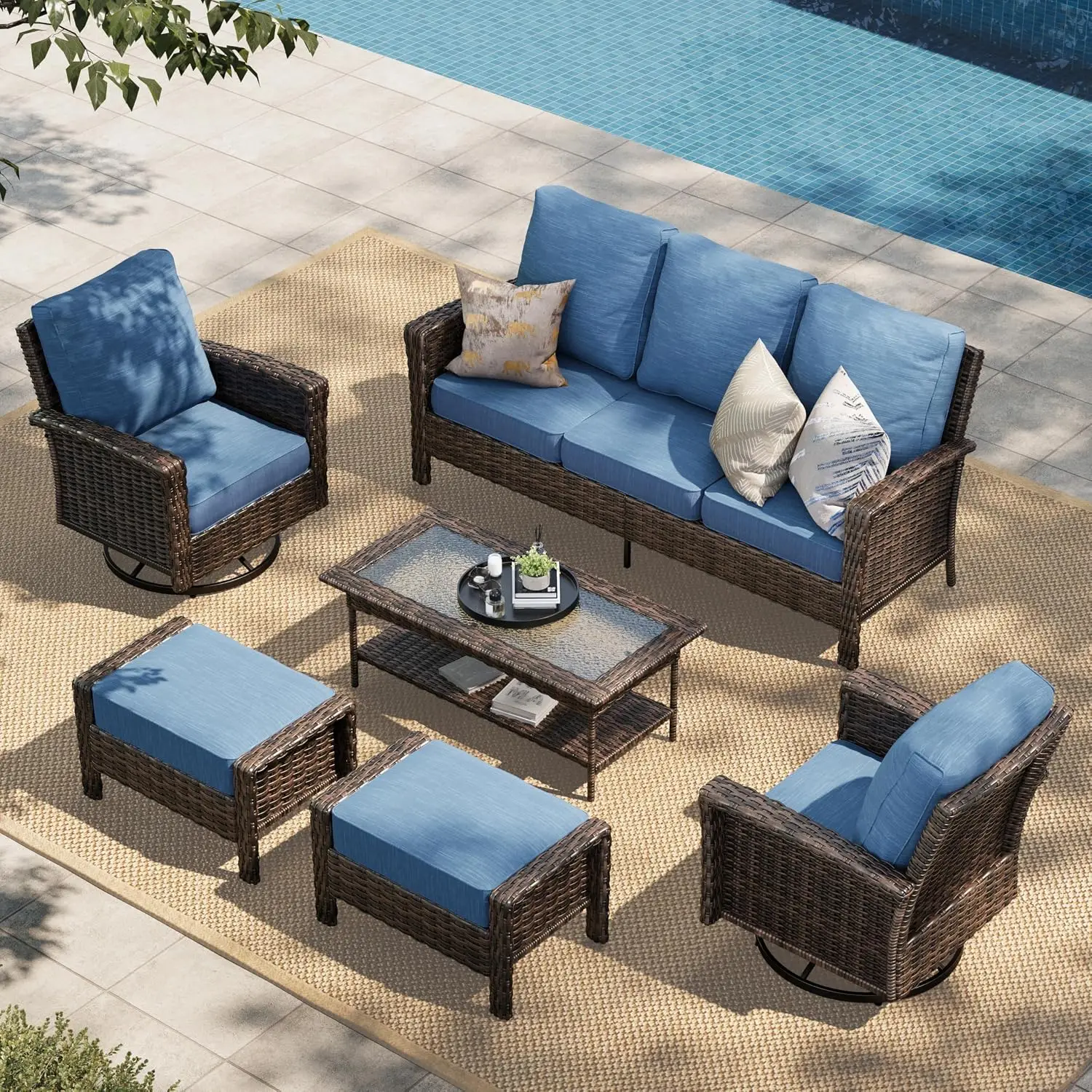 6-Piece Patio Furniture Set with High Back Chairs, Blue, Customized