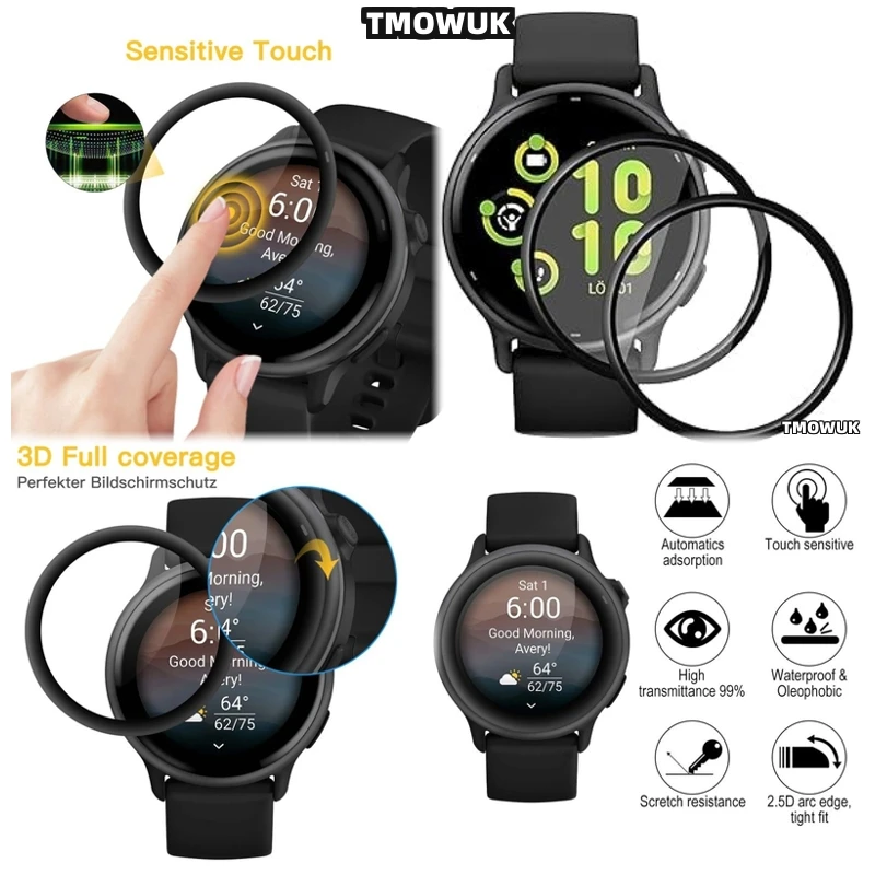 

For Garmin Active 6 Active6 Premium Screen Protector Anti - Scratch HD Soft Film Curved Edge Accessory