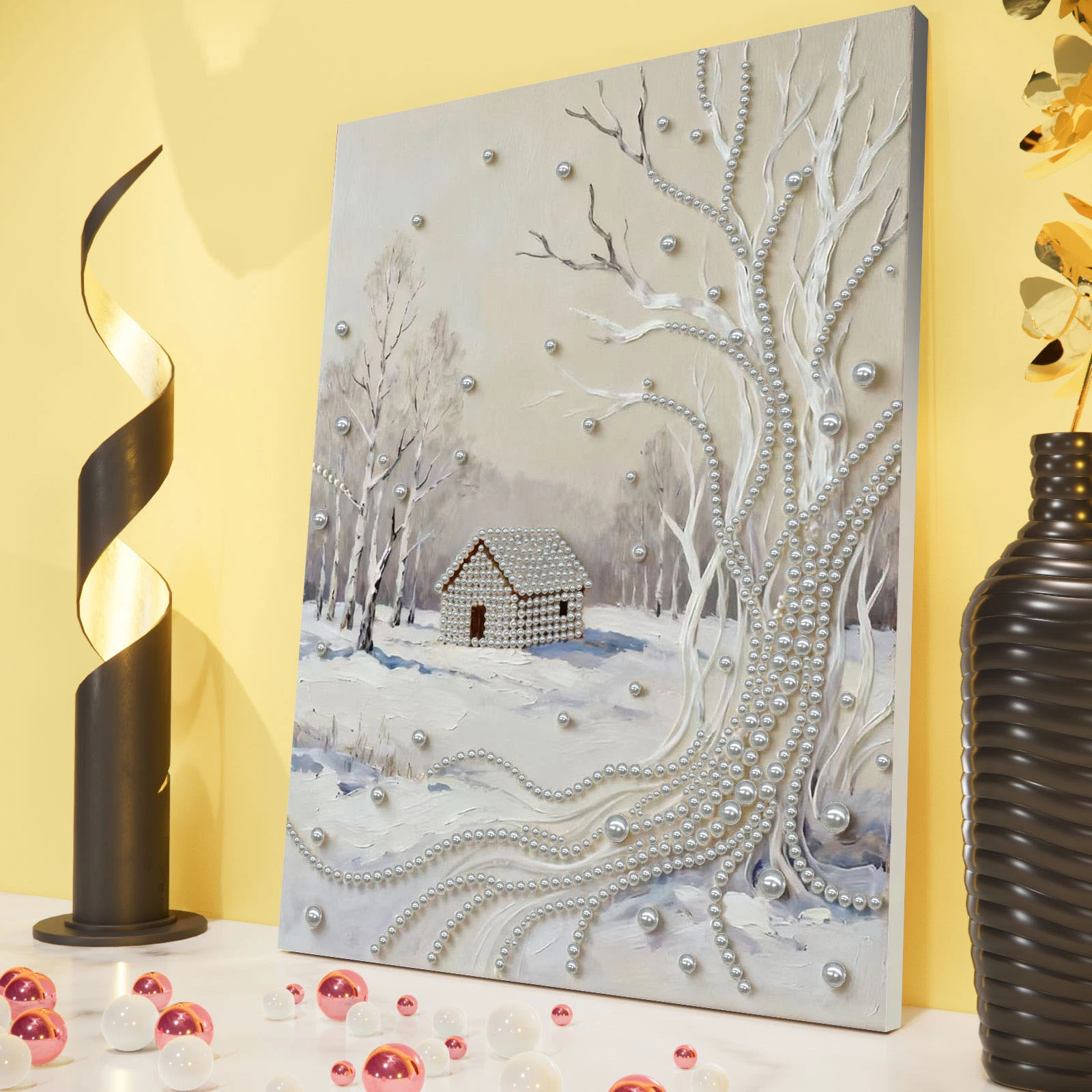 

Snowfield DIY Pearl Painting Kit for Adults Home Wall Decor With Frame 30x40cm