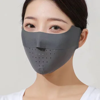 자외선 차단 아이스 실크 여성용 3D 페이스 마스크, 사이클링 자외선 차단 하이 퀄리티, 단색 통기성 사냥 러닝 스포츠 마스크