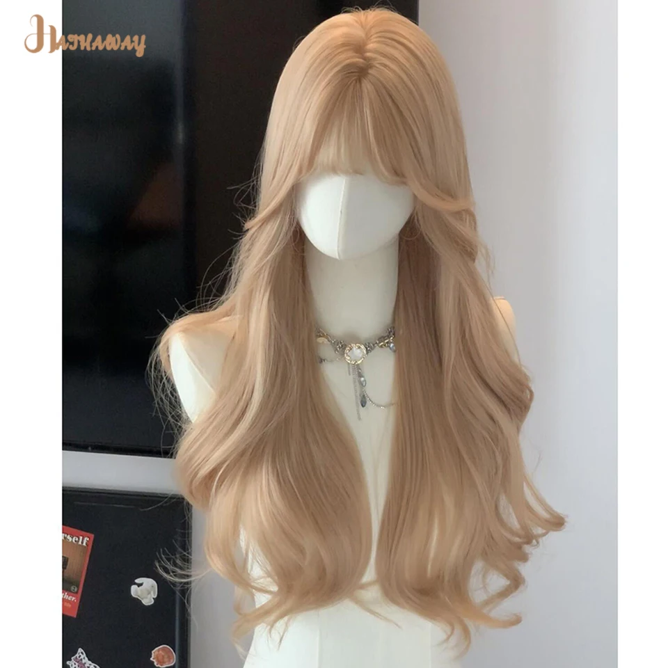 Peruca de cabelo longo encaracolado sintético, cabelo longo encaracolado, peruca leve, cabeça cheia, chá com leite, grupo dourado das meninas, micro cachos, roupa diária