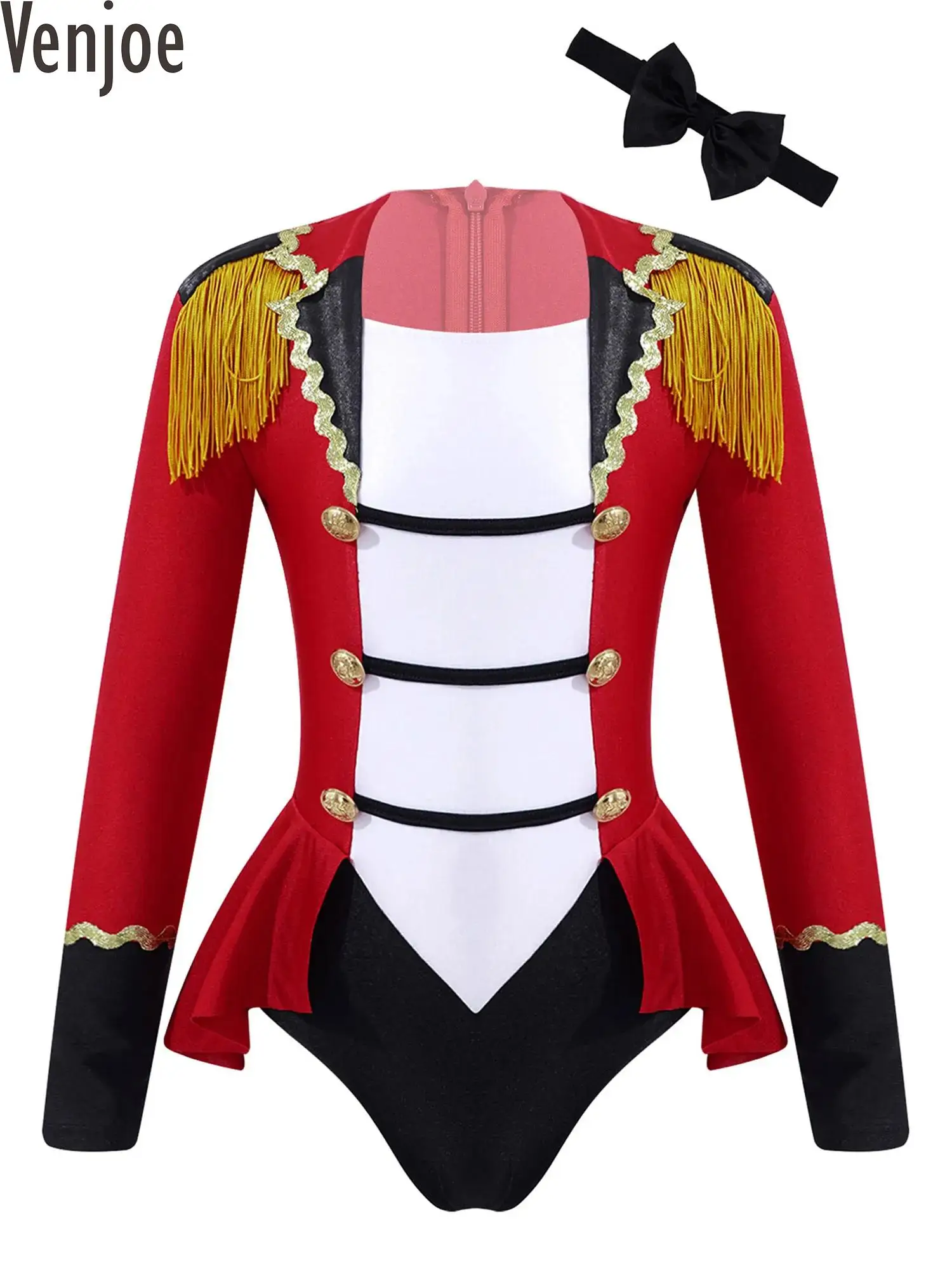 #4-16 Kids Girls Circus Ringmaster Costume Long Sleeve Tassel Jacket Jumpsuit Magic Show Fancy Dress Tailcoat Cosplay with Tie