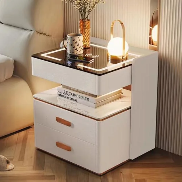 طاولة بجانب السرير حديثة وبسيطة وشحن لاسلكي وخزانة بجانب السرير الذكية لاستخدام غرفة النوم والمنزل أو الشقة #1