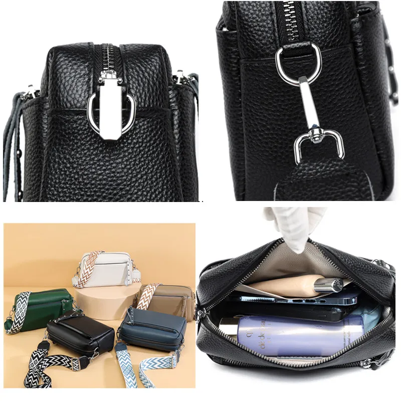 100% skóra bydlęca 3 warstwy torba na ramię Crossbody luksusowa torebka z prawdziwej skóry moda codziennego użytku dla kobiet portfel w stylu torebki