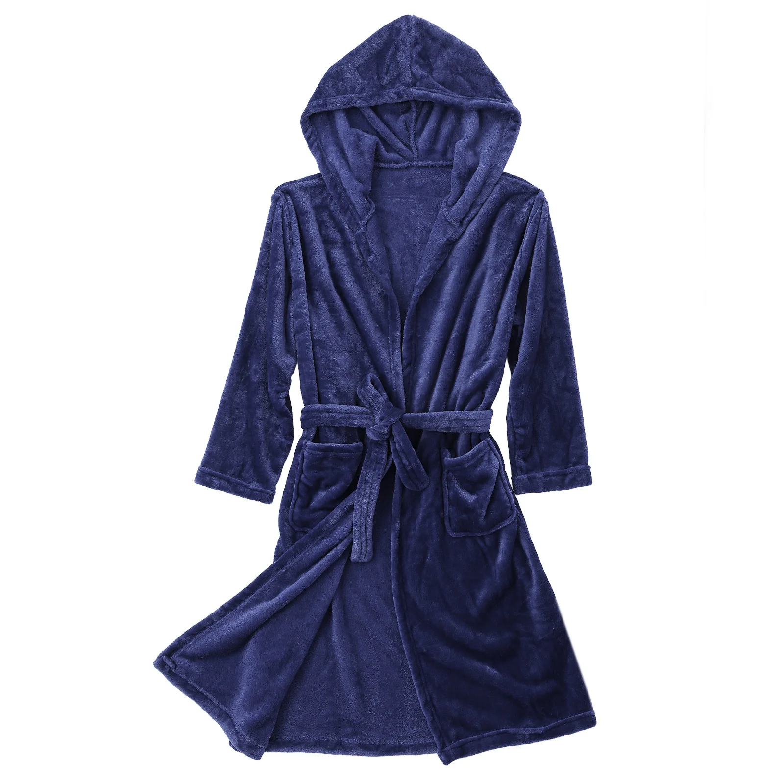 

Men's Bathrobe Navy Hooded Comfortable Soft Polyester Shower Robe Loose Fit Wear-Resistant Towel Robe for Home Dorm Bedroom