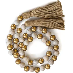 Wooden Handmade boho DIY Rattan Natural Wood Bead Garlands Macrame home decor Farmhouse Rustic Tassel Decoration Wall Hangin