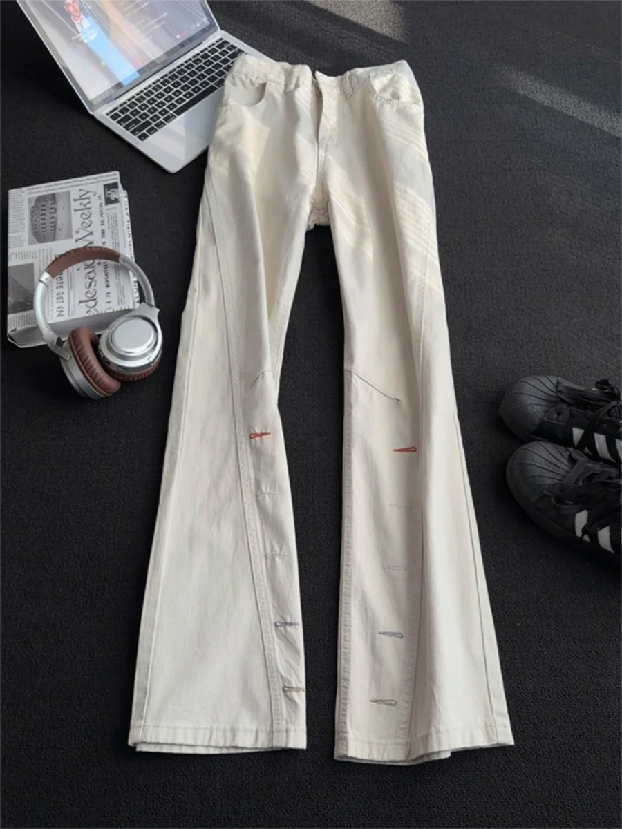 

American High Street Embroidered Flared Jeans Men's Spring Autumn Slant Cut Workwear Pants Retro Slimming Knife Long Pants