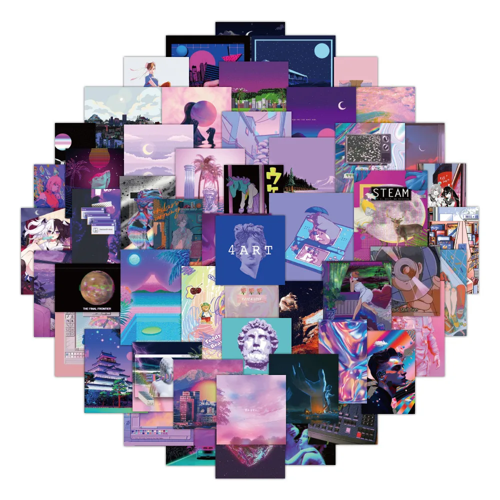 

200/100/50 шт. фиолетовые наклейки с граффити Steam Wave City Pop для шлема, велосипеда, ручного счета, пенала, наклейки, перевернутые славы