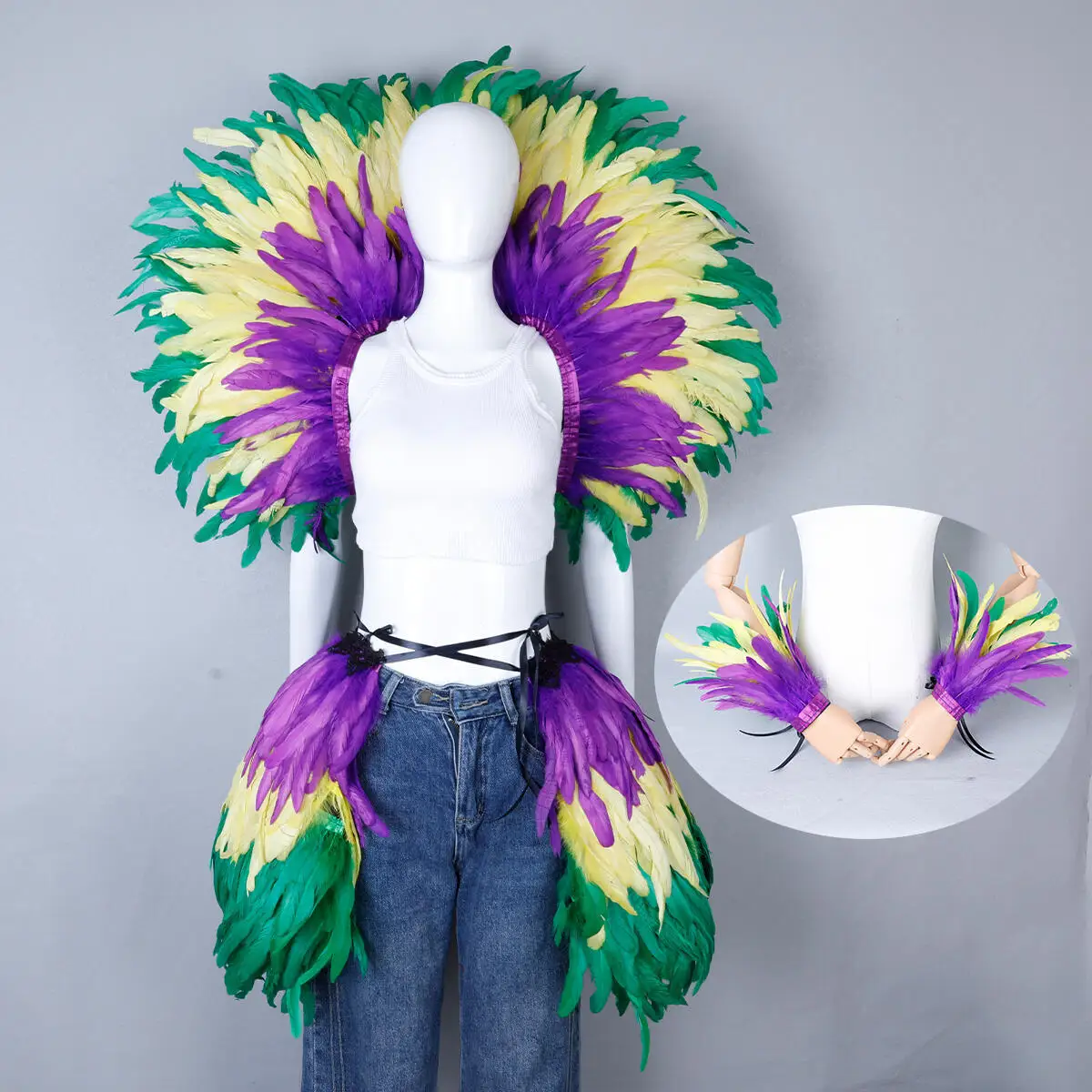 Fashion Gothic Carnival Feathered Collar Masquerade Feather Cape Bridal Shawl Halloween Costume Cospla Witch Costumes 3 piece