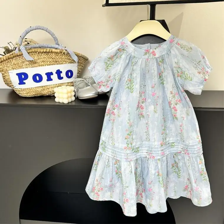 

Girls' Dress Summer Dress New Older Children's Floral Foreign Style Children's Short-sleeved Dress Princess
