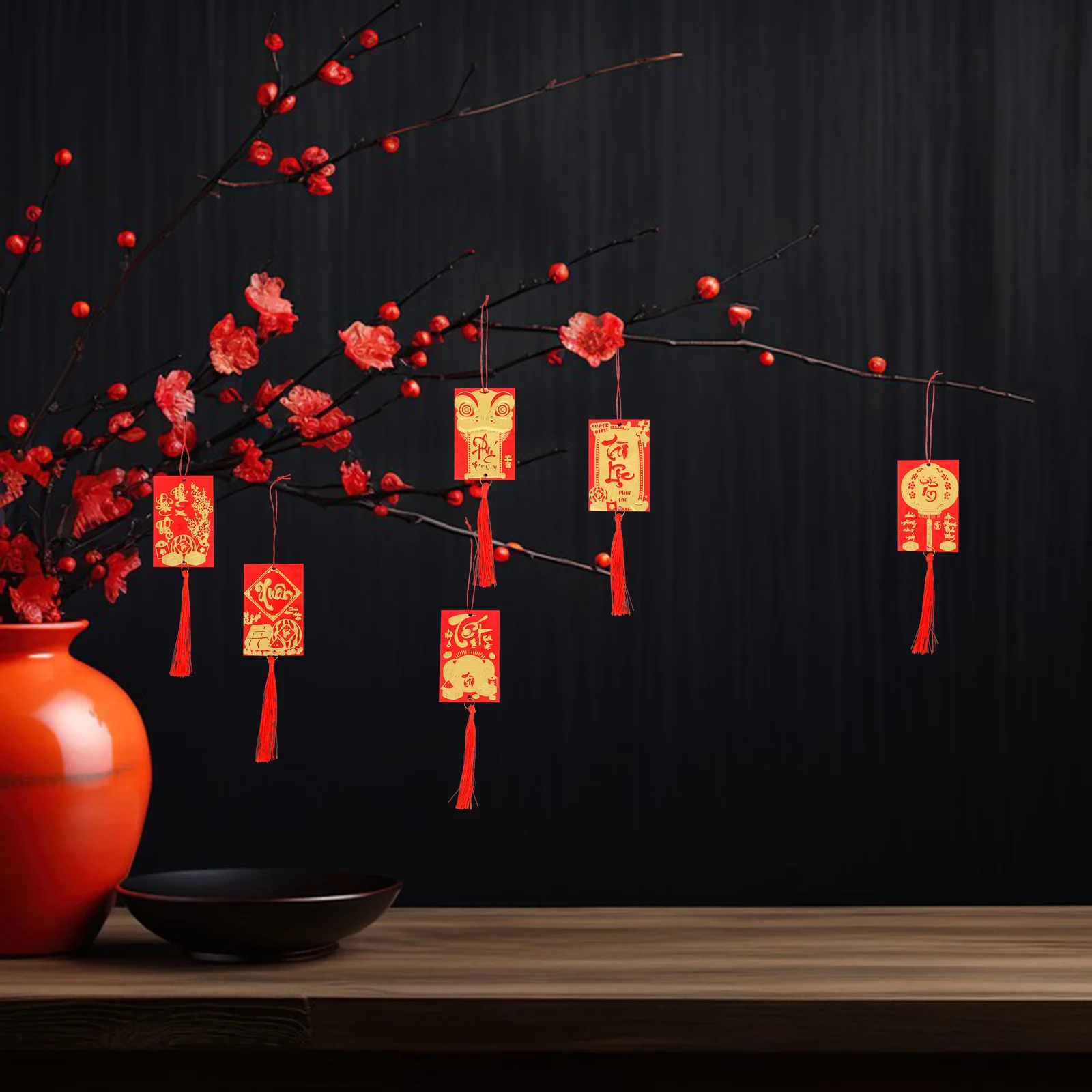 Pendentif pompon suspendu pour nouvel an vietnamien, 6 pièces, ornements pour pot de fleurs, bonsaï, décoration pour nouvel an