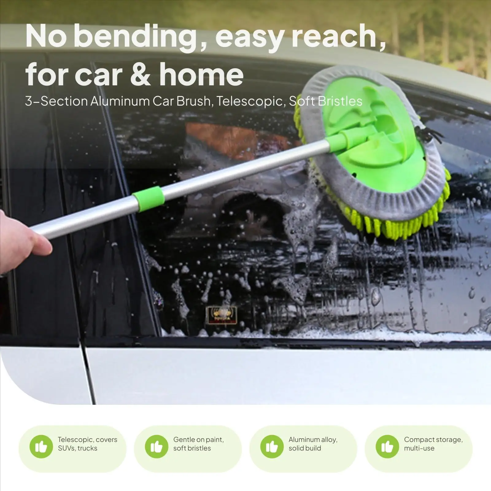 Universal Car Cleaning Brush Long Handle Microfiber Mop Adjustable Wash Tool Set for Auto Truck RV SUV Exterior Interior