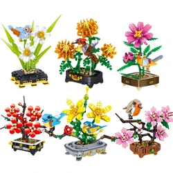 Bonsai Flower Plant Pot Series Building Block MOC Orchid Plum Bouquet DIY Assembly Bricks Toy For Children Home Decor Gift