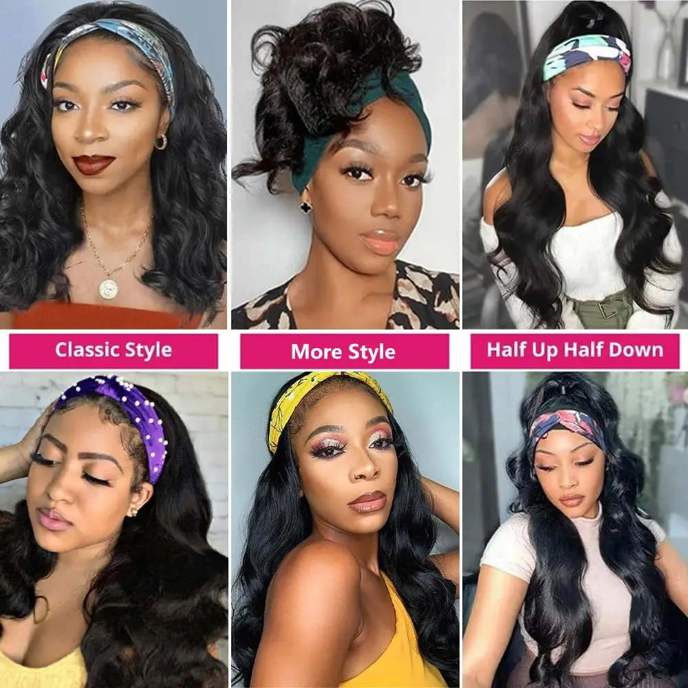 Headband Wigs Body Wave Brazilian Human Hair Wig with Headband Headband Wig Human Hair Body Wave Wig 180% Density Glueless Wig