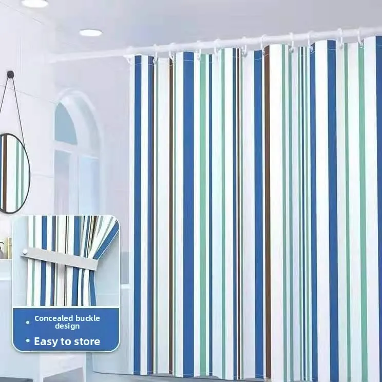 

Шторка для ванной комнаты из полиэстера, серия с полосками, разделительная шторка для дверей, не требует сверления, тканевый материал, американский стиль, разноцветная.