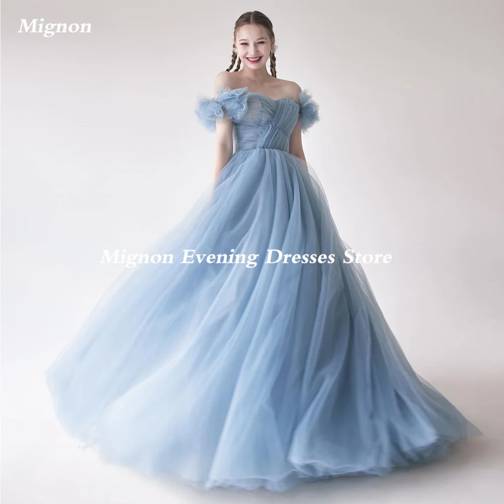 

Mignon Tulle A-line Off-the-shoulder Neckline Prom Gown Ruffle Floor-length Formal Elegant Evening Party Dress for Women 2023