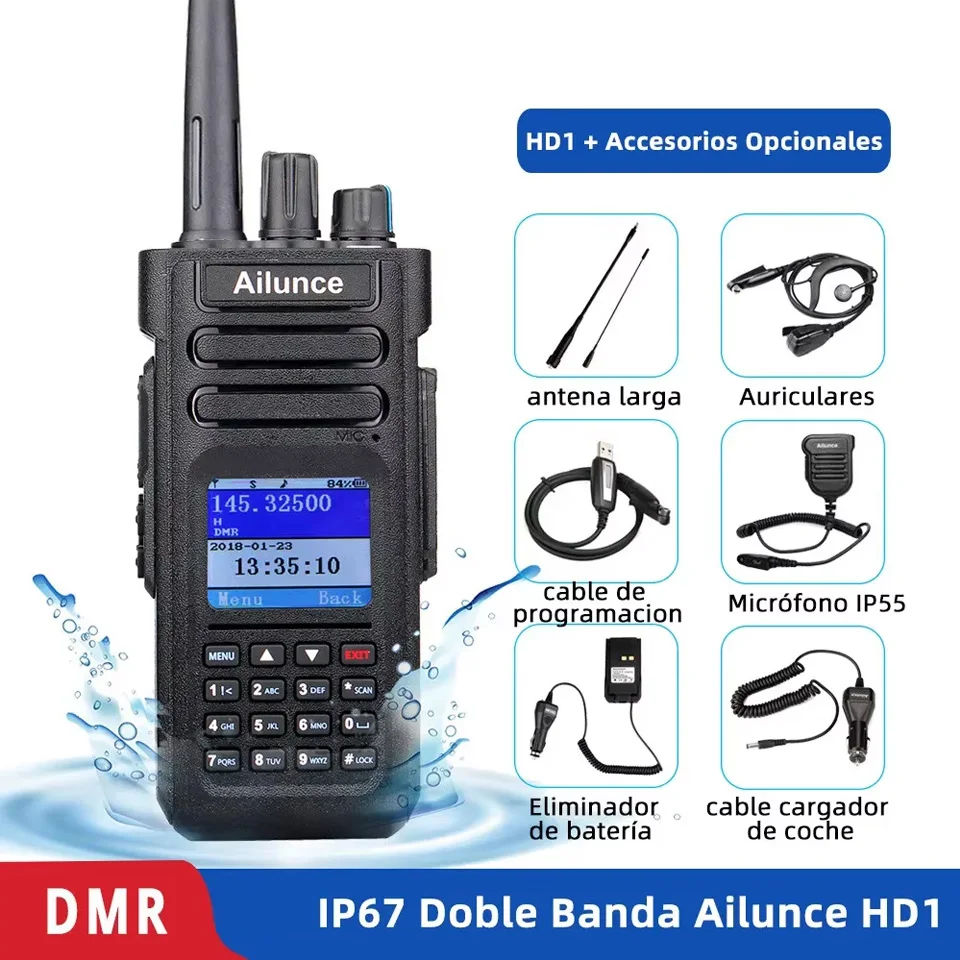 Ailunce HD1 DMR walkies talkies Ham radio a pilas walkie talkies de largo alcance radio portátil recargable radio emergencia supervivencia UHF VHF FM FPP emisora radioaficionado PTT walkie-talkies for camping