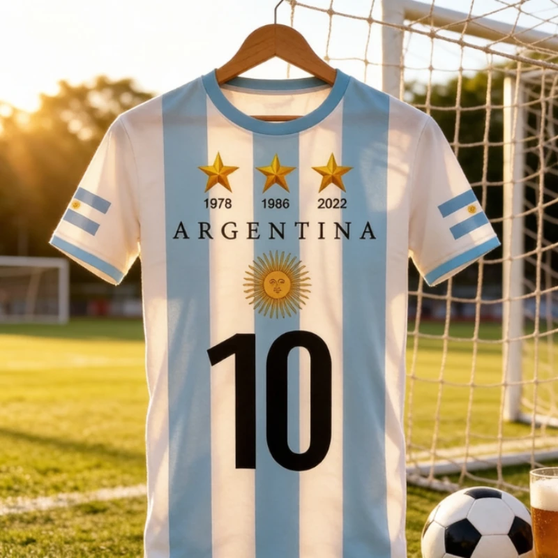 Family Match Argentine Flag Shirt T-shirt Emblem 3D Printed T-shirt Loose Round Neck Top Sports Short Sleeve T-shirt